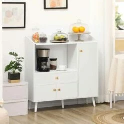 HOMCOM Sideboard Storage Unit With Adjustable Shelves - White - 835-546WT