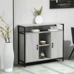 HOMCOM Modern Sideboard Storage Unit With 2 Doors - Light Grey - 835-675LG
