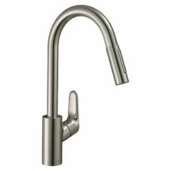 Hansgrohe Focus M41 Single Lever Kitchen Mixer Tap 240 With Pull-Out Spray 2 Spray Modes - Stainless Steel - 31815800