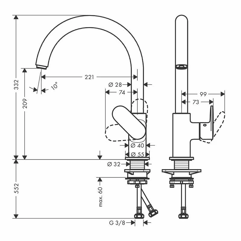 Hansgrohe Vernis Blend M35 Single Lever Kitchen Mixer Tap 210 With Swivel Spout - Chrome - 71870000 - Image 2