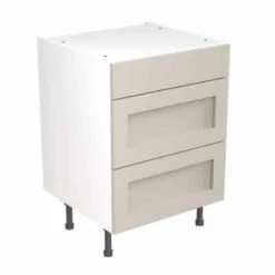 Kitchen Kit Shaker 600mm 3 Drawer Base Cabinet - Ultra Matt - Light Grey - Flatpacked - FKKH0706
