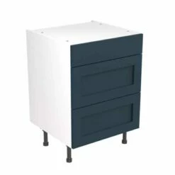Kitchen Kit Shaker 600mm 3 Drawer Base Cabinet - Ultra Matt - Indigo Blue - Flatpacked - FKKH1306
