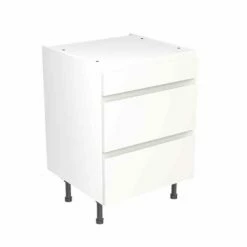 Kitchen Kit J-Pull 600mm 3 Drawer Base Cabinet - Super Gloss - White - Flatpacked - FKKJ0006