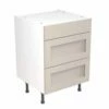 Kitchen Kit Rigid Shaker 600mm 3 Drawer Base Cabinet - Ultra Matt - Light Grey - Pre-Assembled - RKKH0706