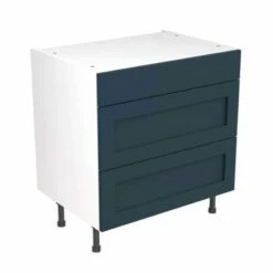 Kitchen Kit Rigid Shaker 800mm 3 Drawer Base Cabinet - Ultra Matt - Indigo Blue - Pre-Assembled - RKKH1307