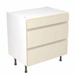 Kitchen Kit Rigid J-Pull 800mm 3 Drawer Base Cabinet - Super Gloss - Cashmere - Pre-Assembled - RKKJ0107