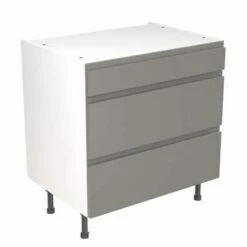 Kitchen Kit Rigid J-Pull 800mm 3 Drawer Base Cabinet - Super Gloss - Dust Grey - Pre-Assembled - RKKJ0307