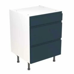 Kitchen Kit Rigid J-Pull 600mm 3 Drawer Base Cabinet - Ultra Matt - Indigo Blue - Pre-Assembled - RKKJ1306