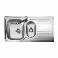 Leisure Linear 1.5 Bowl Inset Kitchen Sink With Reversible Drainer Shallow Main Bowl - Satin Stainless Steel - LR9502SB/