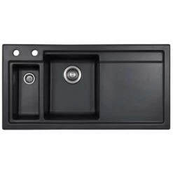 Thomas Denby Lydian Chef 1.5 Bowl Kitchen Sink & RH Drainer - Black Satin - LYD1020RBL
