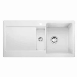 Thomas Denby Melody Pro 1.5 Bowl Reversible Ceramic Kitchen Sink & Drainer - White - MEL1020WH