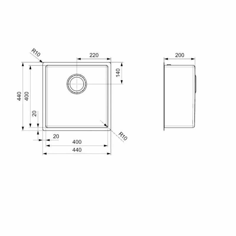 Reginox Miami 1 Bowl Integrated Sink - Gun Metal - MIAMI 40X40 GUNMETAL - Image 2