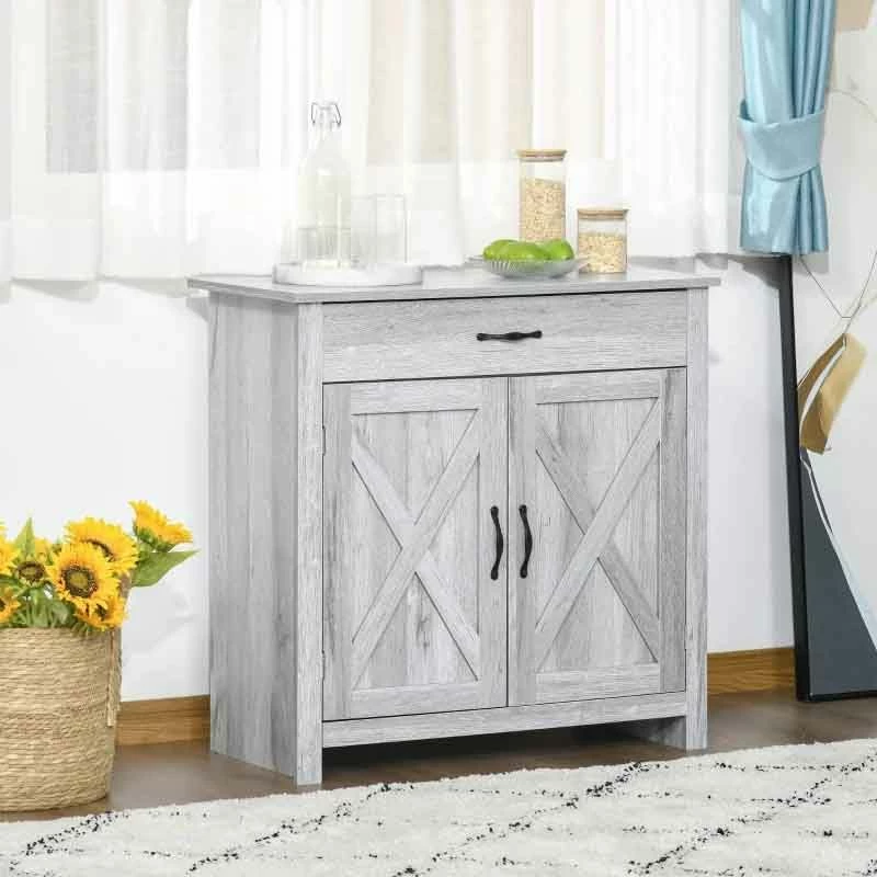 HOMCOM Farmhouse Style Sideboard Storage Unit - Grey Grain - 835-468 - Image 5