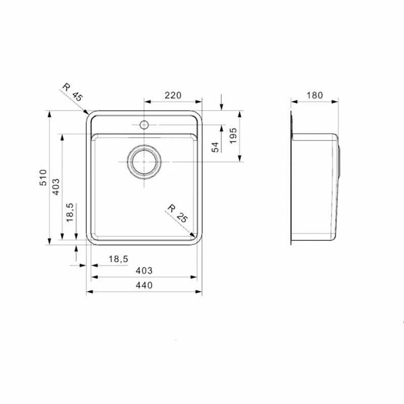Reginox Ohio 1 Bowl Integrated Sink With Tap Wing - Jet Black - OHIO 40X40 TW JB - Image 2