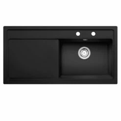 Thomas Denby Opus XL 1 Bowl Ceramic Kitchen Sink & RH Drainer - Black Satin - OPU1010RBL