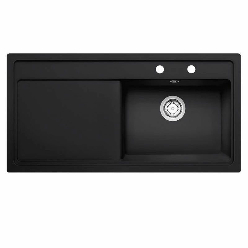 Thomas Denby Opus XL 1 Bowl Ceramic Kitchen Sink & RH Drainer - Black Satin - OPU1010RBL