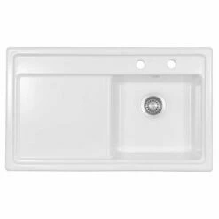 Thomas Denby Opus Compact 1 Bowl Ceramic Kitchen Sink & LH Drainer - White Gloss - OPU861LWH