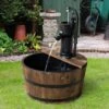 Outsunny Outdoor Wooden Barrel Electric Garden Water Feature 44 X 59Hcm - Brown - 844-129
