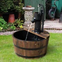 Outsunny Outdoor Wooden Barrel Electric Garden Water Feature 44 X 59Hcm - Brown - 844-129