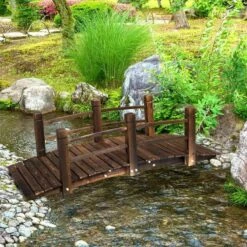 Outsunny Décor Wooden Garden Bridge With Railings 152.5L X 67W X 48Hcm - Brown - 844-132
