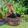 Outsunny Garden Wooden Barrel Electric Pump Water Feature 27x37Hcm - Brown - 844-216V01