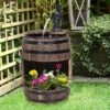 Outsunny Fir Wood Barrel Water Feature With Flower Planter 32x58.5Hcm - Brown - 844-218V01