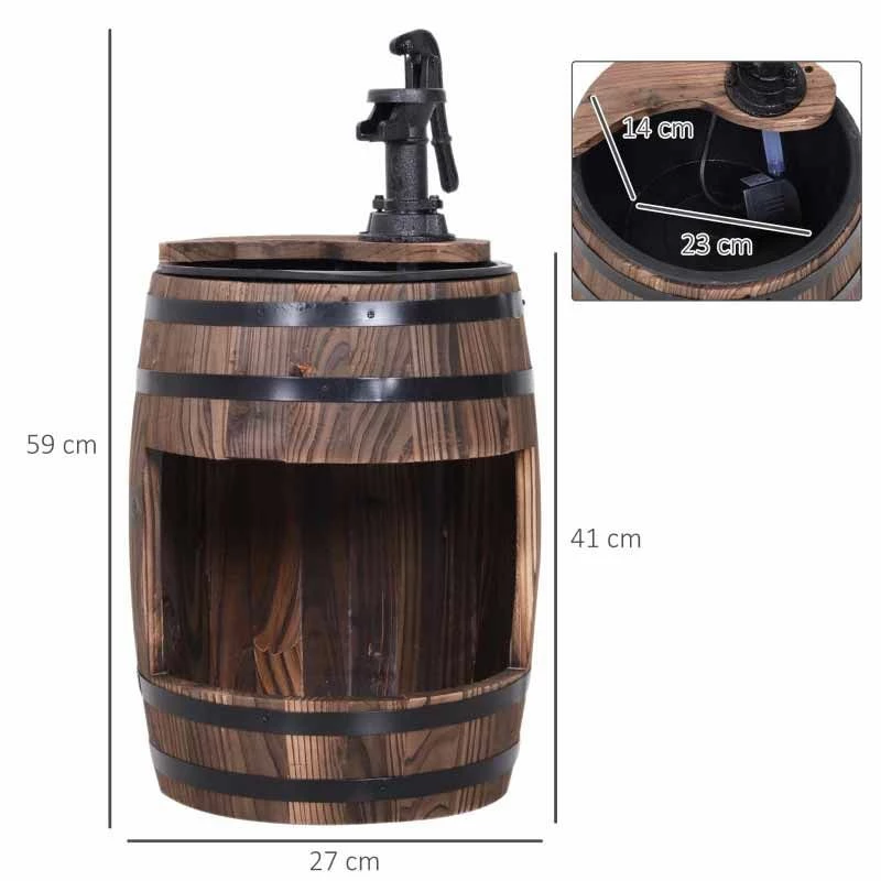Outsunny Fir Wood Barrel Water Feature With Flower Planter 32x58.5Hcm - Brown - 844-218V01 - Image 2