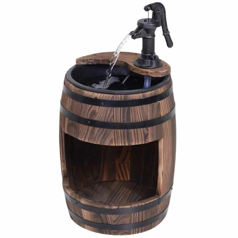 Outsunny Fir Wood Barrel Water Feature With Flower Planter 32x58.5Hcm - Brown - 844-218V01 - Image 10