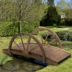 Outsunny Décor Walkway Fir Wood Garden Bridge 37H X 100L X 50Wcm - Brown - 844-252