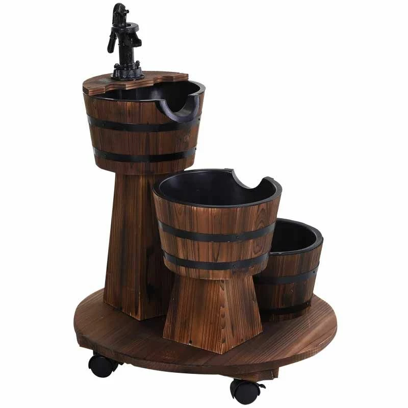 Outsunny Fir Wood 3 Barrel Water Feature With Electric Pump - Brown - 844-271V70 - Image 3