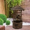 Outsunny Fir Wood Garden Décor Wishing Well Barrel Water Feature - Brown - 844-273V70