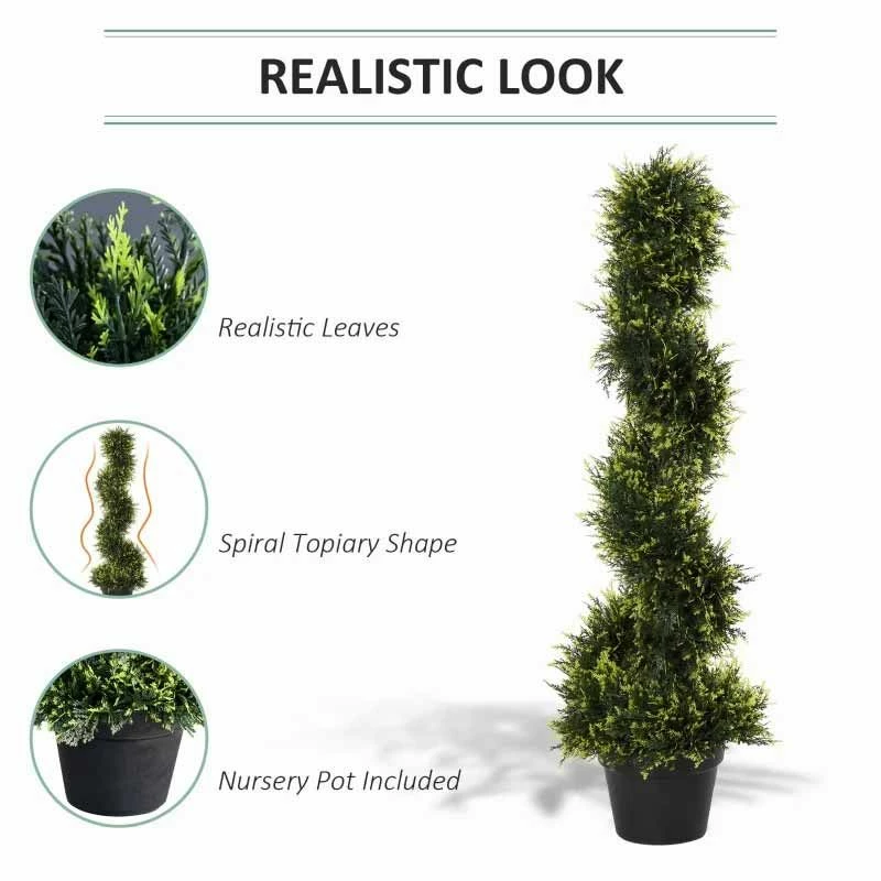 Outsunny 2-Piece Spiral Topiary Artificial Plant With Pot - 1200mm - Green - 844-348V01 - Image 3
