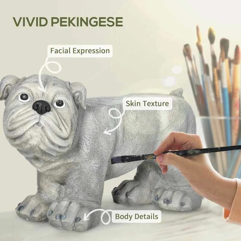 Outsunny Realistic Pekingese Dog Garden Ornament / Statue - Grey - 844-659V00GY - Image 5