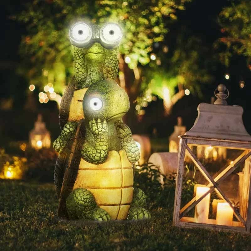 Outsunny Vivid 2 Tortoises Garden Ornament With Solar LED Light - Green - 844-665V00MX