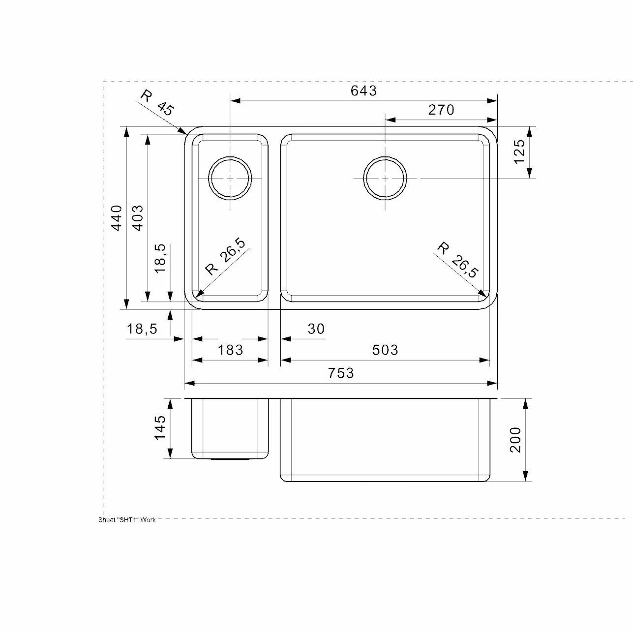 Reginox Ohio 18 X 40 + 50 X 40 Elite Integrated Kitchen Sink - Main Bowl Right - OHIO 18X40+50X40 L - Image 2