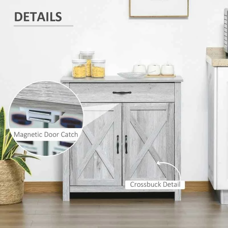 HOMCOM Farmhouse Style Sideboard Storage Unit - Grey Grain - 835-468 - Image 6