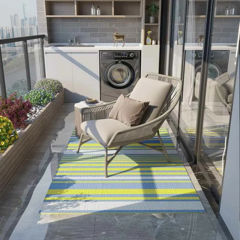 Outsunny 121 X 182cm Reversible Outdoor Rug - Blue & Yellow - 844-641V00MX - Image 8