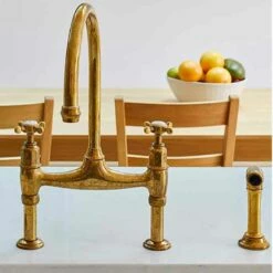 Perrin & Rowe Ionian Bridge Mixer Tap With Crosshead Handles - Aged Brass - 4172AB