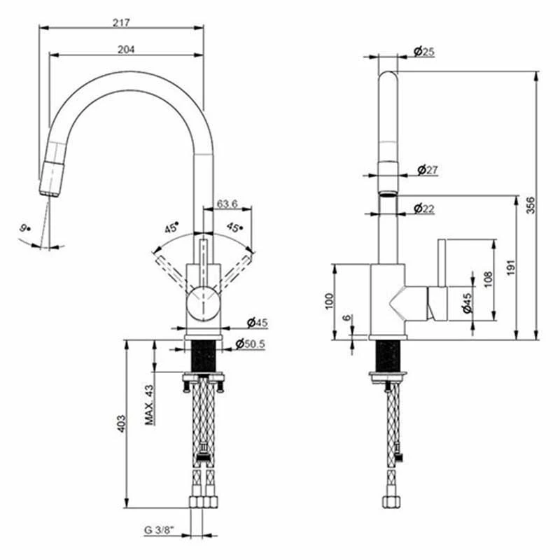 Prima+ Tiber Swivel Single Lever Mixer Tap With Pull Out Spray - Stainless Steel - BPR551 - Image 2