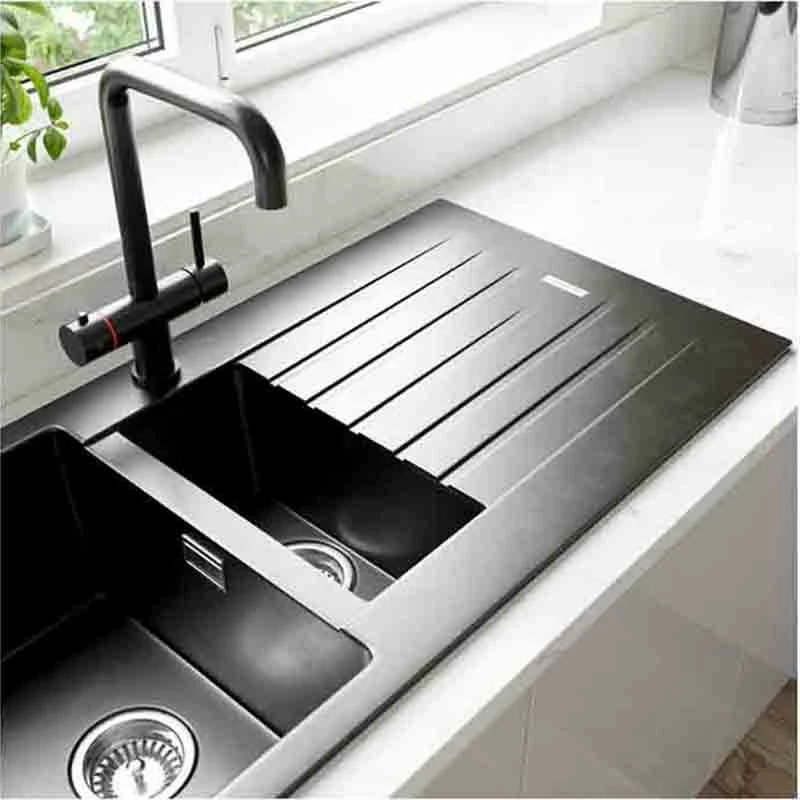 Prima+ 1 Bowl Granite Reversible Inset Sink With Drainer - Gun Metal - CPR320 - Image 3