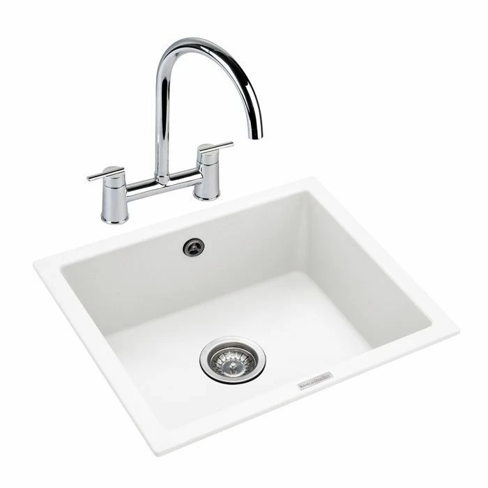 Rangemaster Paragon 1 Bowl Igneous Granite Kitchen Sink - Crystal White - PAR4553CW/ - Image 2