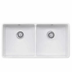 Rangemaster Farmhouse Belfast Ceramic 2 Bowl Sink 895x460mm - White - CFBL900WH/