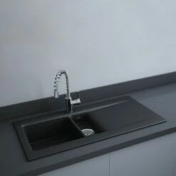 RAK Ceramics Dream 1 Slim 1.5 Bowl Kitchen Sink - Matt Black - OC200NTSL504A