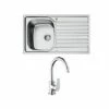 Bristan Inox Easyfit 1 Bowl Stainless Steel Kitchen Sink With Raspberry Tap - Reversible Drainer - SK INXRD1 SU RSP