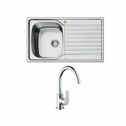 Bristan Inox Easyfit 1 Bowl Stainless Steel Kitchen Sink With Raspberry Tap - Reversible Drainer - SK INXRD1 SU RSP