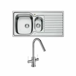Bristan Inox Easyfit 1.5 Bowl Stainless Steel Kitchen Sink With Cashew Tap - Reversible Drainer - SK INXRD1.5 SU CSH