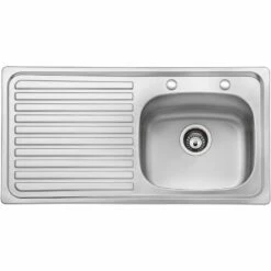 Bristan Inox 1 Bowl Stainless Steel Kitchen Sink - Left Hand Drainer With 2 Taphole - SK INXTT1 SL