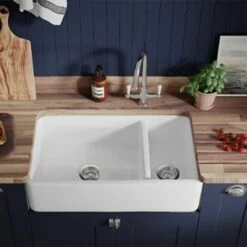 Thomas Denby Suffolk 1.5 Bowl Ceramic Belfast Kitchen Sink - Reversible - White - TSU800