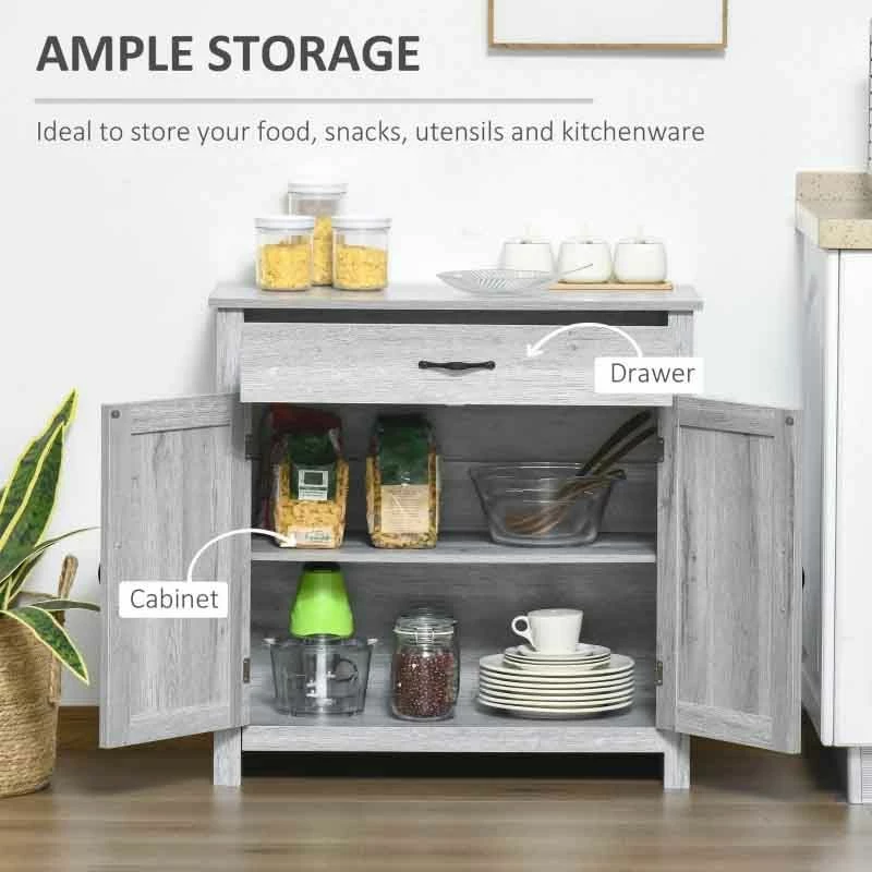HOMCOM Farmhouse Style Sideboard Storage Unit - Grey Grain - 835-468 - Image 9