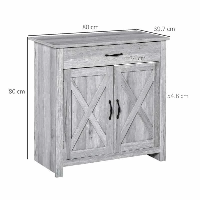 HOMCOM Farmhouse Style Sideboard Storage Unit - Grey Grain - 835-468 - Image 10